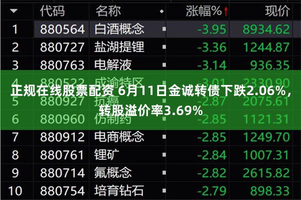 正规在线股票配资 6月11日金诚转债下跌2.06%，转股溢价率3.69%